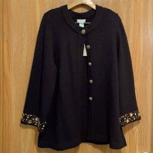 NWT Laura Ashley Jeweled Sparkly Black Sweater 1X